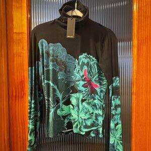The Kooples Black and Green Floral Long Sleeve Top